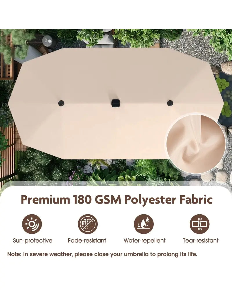 13 FT Large Patio Umbrella with LED Solar Lights and Crank Handle-Beige - Beige - Outdoor Umbrellas