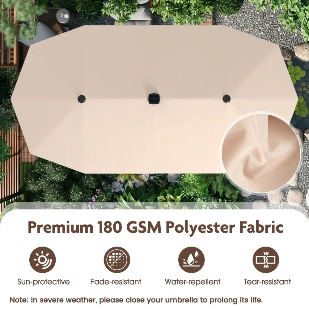 13 FT Large Patio Umbrella with LED Solar Lights and Crank Handle-Beige - Beige - Outdoor Umbrellas