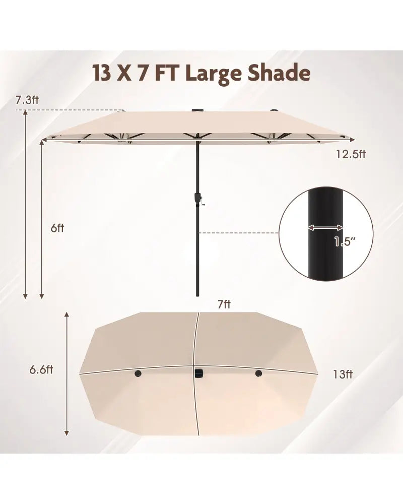 13 FT Large Patio Umbrella with LED Solar Lights and Crank Handle-Beige - Beige - Outdoor Umbrellas