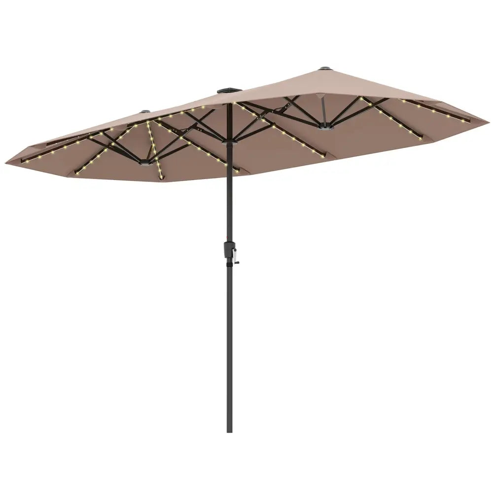 13 FT Large Patio Umbrella with LED Solar Lights and Crank Handle-Coffee - Coffee - Outdoor Umbrellas
