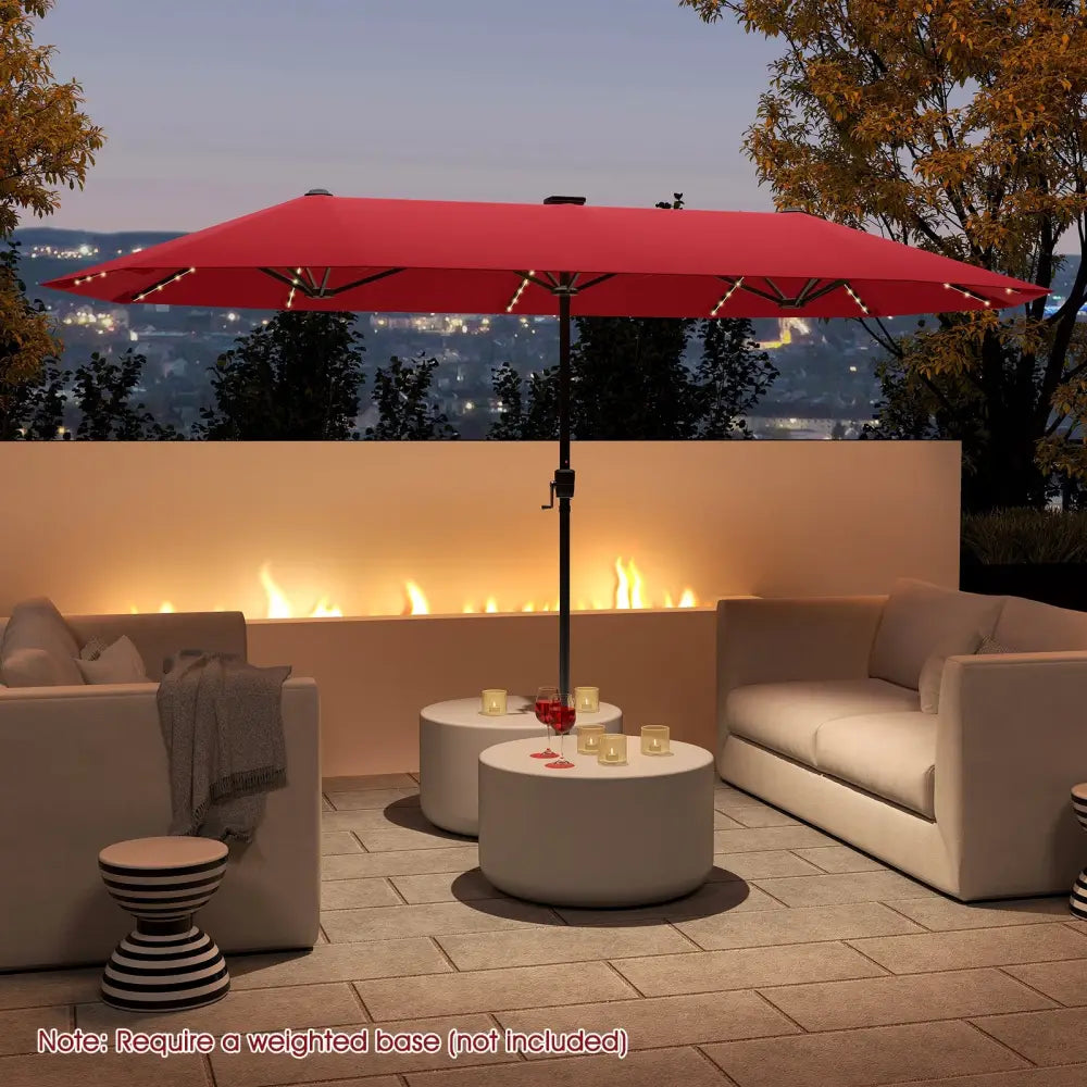 13 FT Large Patio Umbrella with LED Solar Lights and Crank Handle-Red - Red - Outdoor Umbrellas