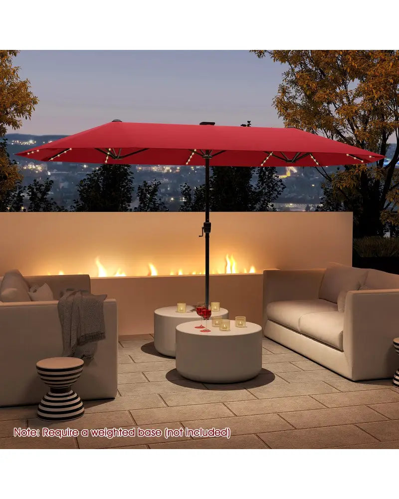 13 FT Large Patio Umbrella with LED Solar Lights and Crank Handle-Red - Red - Outdoor Umbrellas