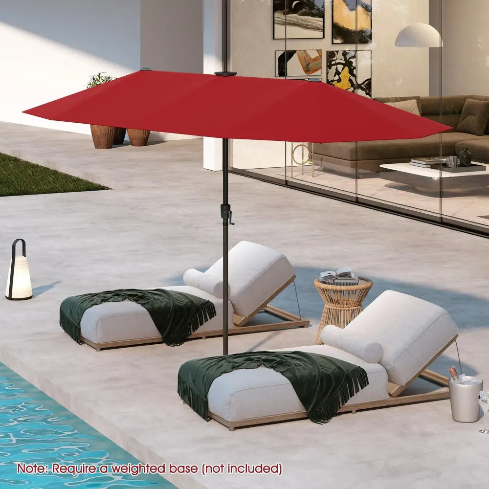 13 FT Large Patio Umbrella with LED Solar Lights and Crank Handle-Red - Red - Outdoor Umbrellas