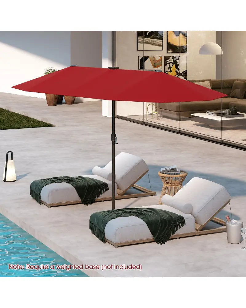 13 FT Large Patio Umbrella with LED Solar Lights and Crank Handle-Red - Red - Outdoor Umbrellas