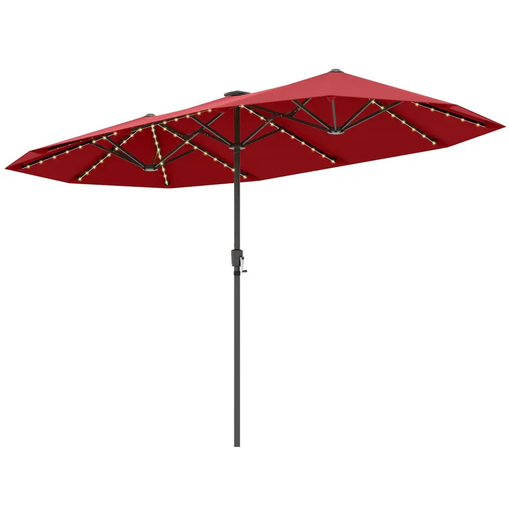 13 FT Large Patio Umbrella with LED Solar Lights and Crank Handle-Red - Red - Outdoor Umbrellas