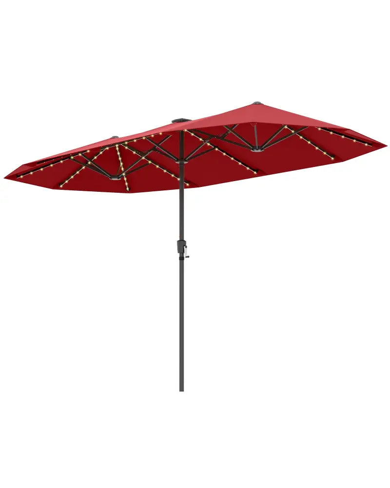 13 FT Large Patio Umbrella with LED Solar Lights and Crank Handle-Red - Red - Outdoor Umbrellas