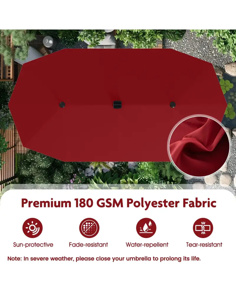 13 FT Large Patio Umbrella with LED Solar Lights and Crank Handle-Red - Red - Outdoor Umbrellas