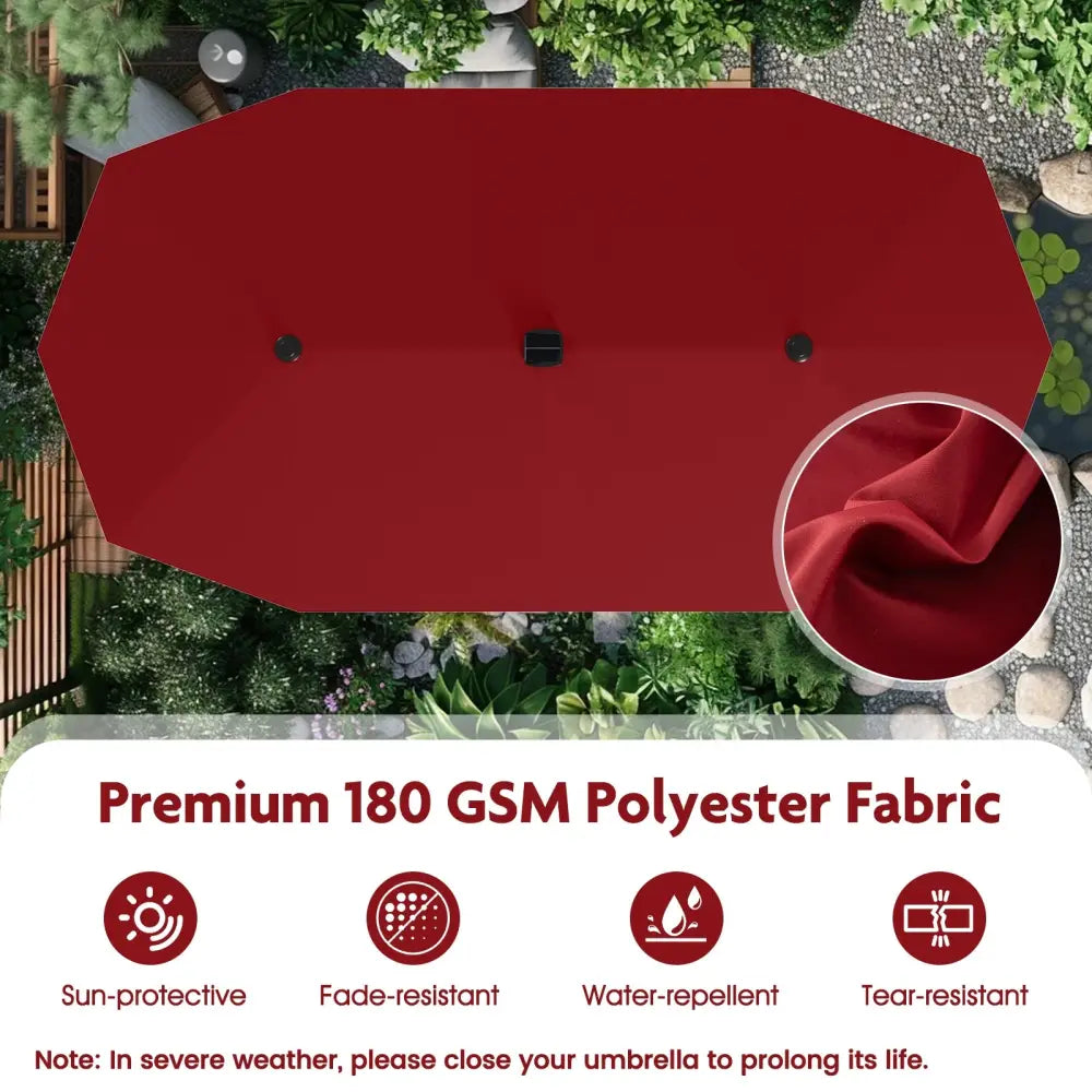 13 FT Large Patio Umbrella with LED Solar Lights and Crank Handle-Red - Red - Outdoor Umbrellas