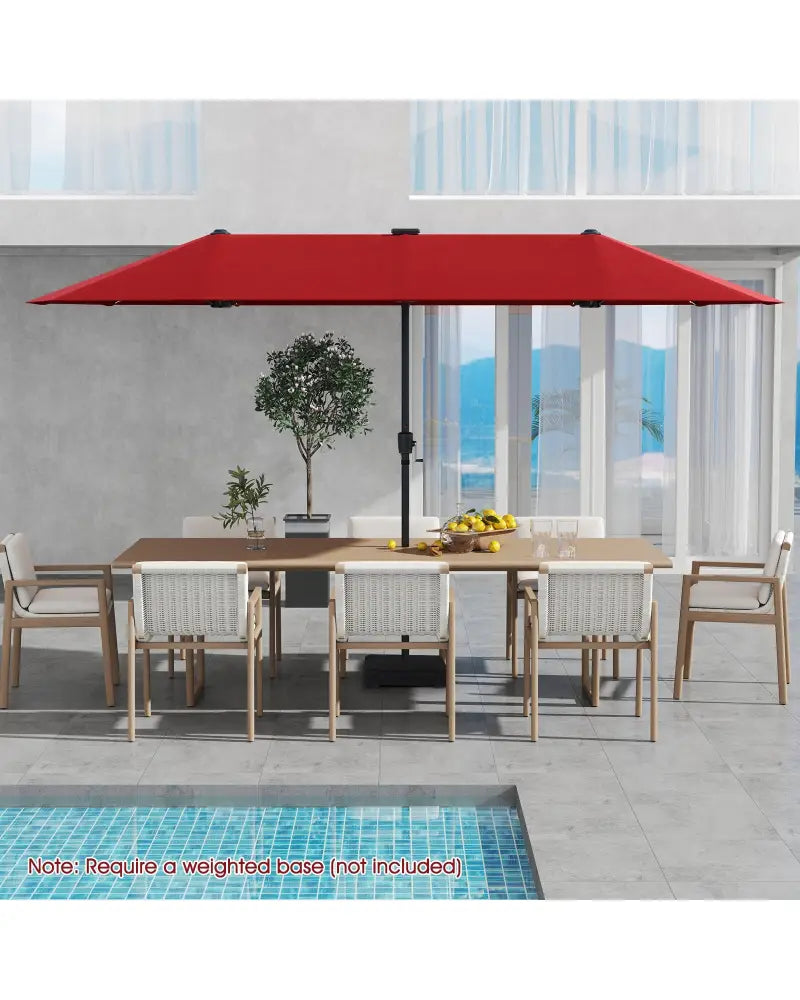 13 FT Large Patio Umbrella with LED Solar Lights and Crank Handle-Red - Red - Outdoor Umbrellas