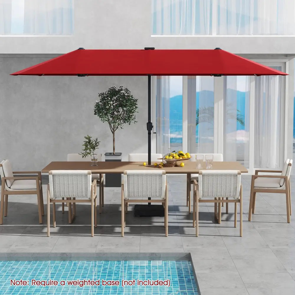 13 FT Large Patio Umbrella with LED Solar Lights and Crank Handle-Red - Red - Outdoor Umbrellas