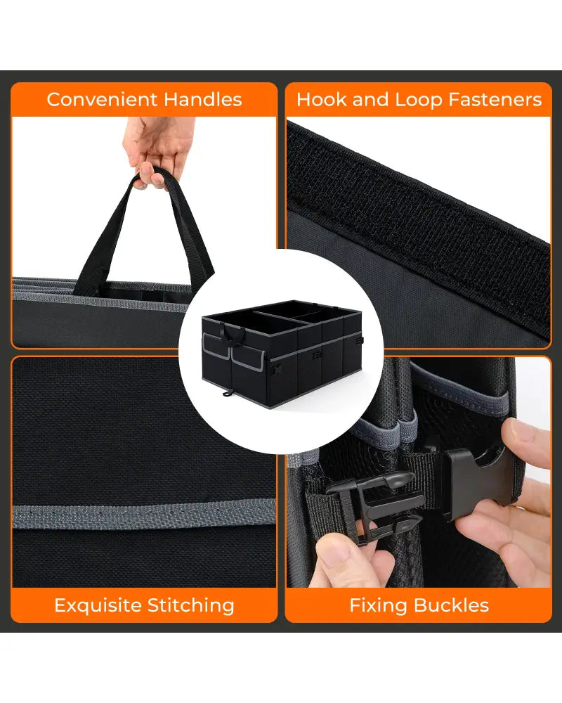 13 Gallon Car Trunk Organizer with Removable Divider and 6 Pockets-Black - Black - Garages