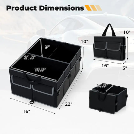 13 Gallon Car Trunk Organizer with Removable Divider and 6 Pockets-Black - Black - Garages