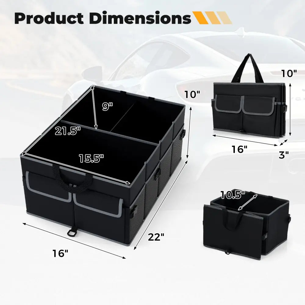 13 Gallon Car Trunk Organizer with Removable Divider and 6 Pockets-Black - Black - Garages