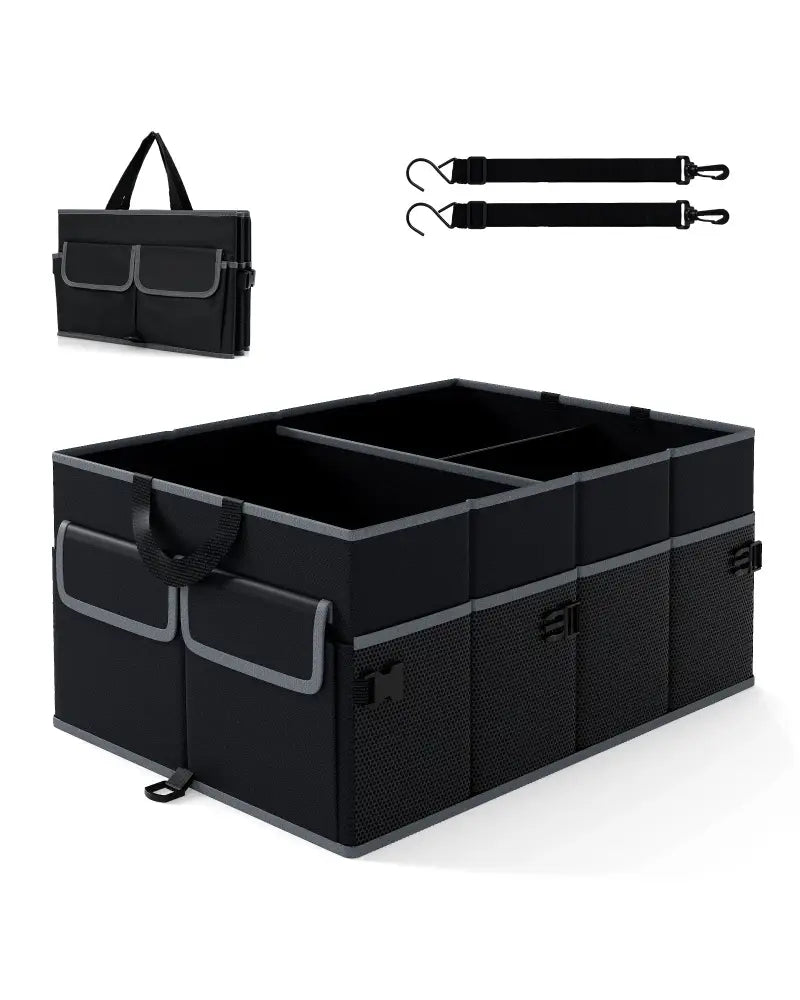 13 Gallon Car Trunk Organizer with Removable Divider and 6 Pockets-Black - Black - Garages
