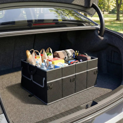 13 Gallon Car Trunk Organizer with Removable Divider and 6 Pockets-Black - Black - Garages