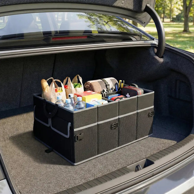 13 Gallon Car Trunk Organizer with Removable Divider and 6 Pockets-Black - Black - Garages
