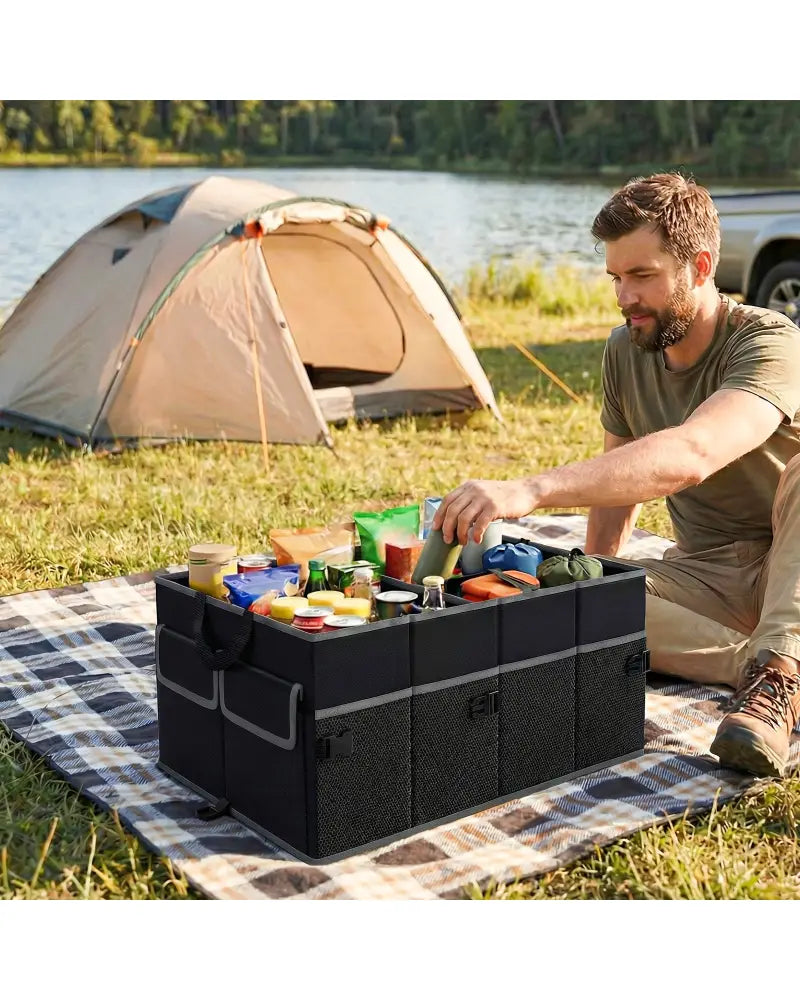 13 Gallon Car Trunk Organizer with Removable Divider and 6 Pockets-Black - Black - Garages