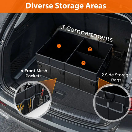 13 Gallon Car Trunk Organizer with Removable Divider and 6 Pockets-Black - Black - Garages