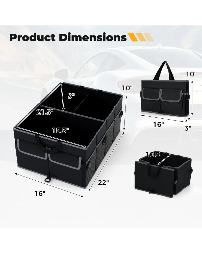 13 Gallon Car Trunk Organizer with Removable Divider and 6 Pockets-Black - Black - Garages