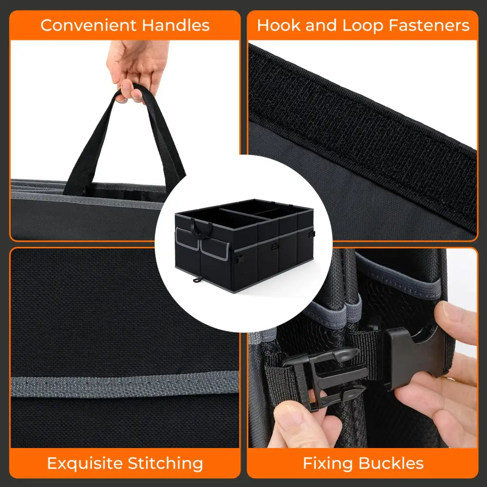 13 Gallon Car Trunk Organizer with Removable Divider and 6 Pockets-Black - Black - Garages