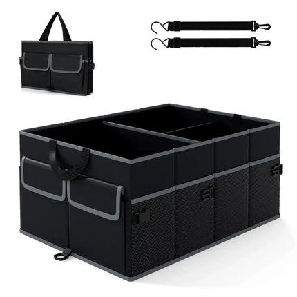 13 Gallon Car Trunk Organizer with Removable Divider and 6 Pockets-Black - Black - Garages