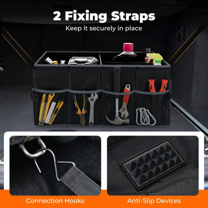 13 Gallon Car Trunk Organizer with Removable Divider and 6 Pockets-Black - Black - Garages