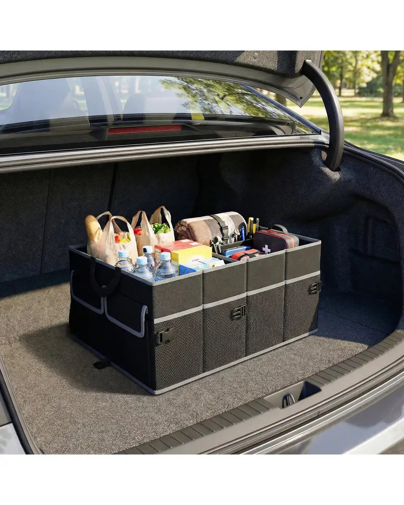 13 Gallon Car Trunk Organizer with Removable Divider and 6 Pockets-Black - Black - Garages