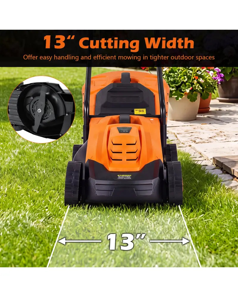 13-Inch 12-Amp Corded Electric Lawn Mower with 3-Position Height Adjustment-Orange - Orange - Garden Tools