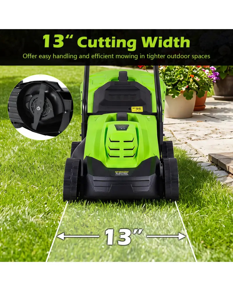 13-Inch 12-Amp Corded Electric Lawn Mower with 3-Position Height Adjustment-Green - Green - Garden Tools