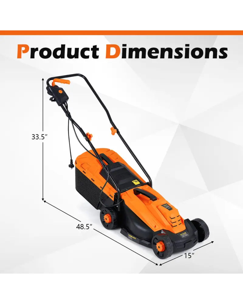 13-Inch 12-Amp Corded Electric Lawn Mower with 3-Position Height Adjustment-Orange - Orange - Garden Tools