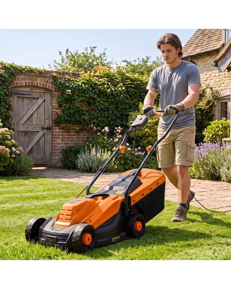 13-Inch 12-Amp Corded Electric Lawn Mower with 3-Position Height Adjustment-Orange - Orange - Garden Tools
