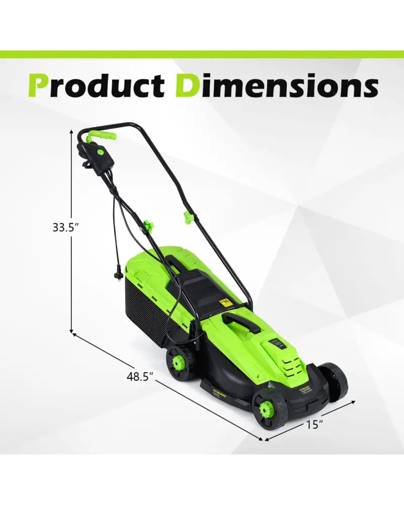 13-Inch 12-Amp Corded Electric Lawn Mower with 3-Position Height Adjustment-Green - Green - Garden Tools