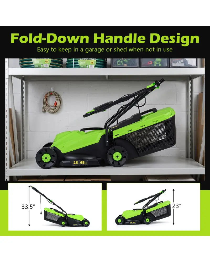 13-Inch 12-Amp Corded Electric Lawn Mower with 3-Position Height Adjustment-Green - Green - Garden Tools