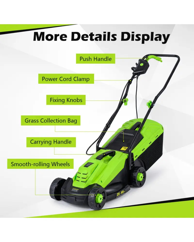 13-Inch 12-Amp Corded Electric Lawn Mower with 3-Position Height Adjustment-Green - Green - Garden Tools