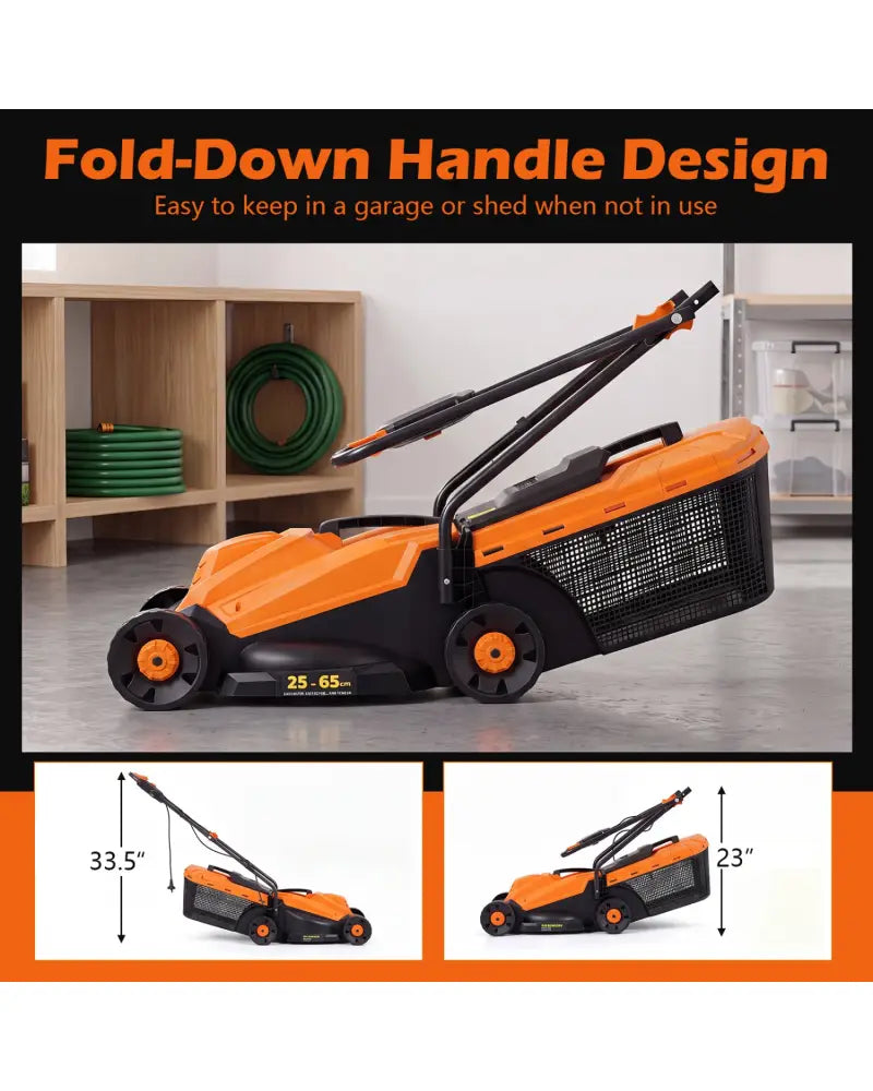 13-Inch 12-Amp Corded Electric Lawn Mower with 3-Position Height Adjustment-Orange - Orange - Garden Tools
