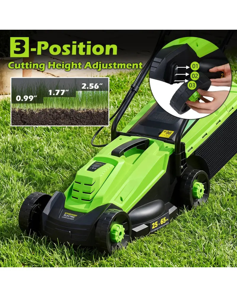 13-Inch 12-Amp Corded Electric Lawn Mower with 3-Position Height Adjustment-Green - Green - Garden Tools