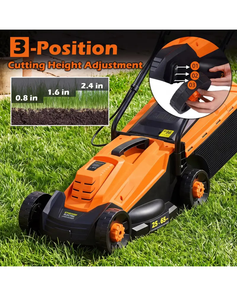 13-Inch 12-Amp Corded Electric Lawn Mower with 3-Position Height Adjustment-Orange - Orange - Garden Tools