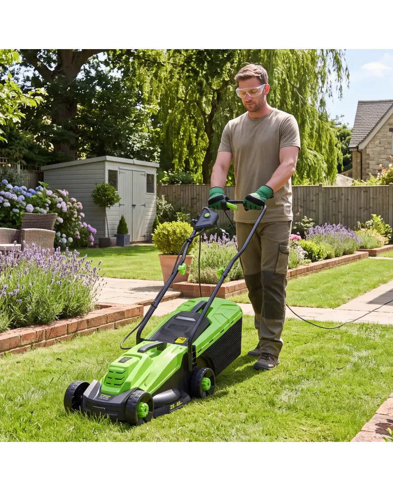 13-Inch 12-Amp Corded Electric Lawn Mower with 3-Position Height Adjustment-Green - Green - Garden Tools