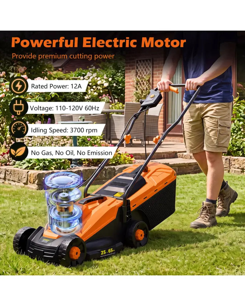 13-Inch 12-Amp Corded Electric Lawn Mower with 3-Position Height Adjustment-Orange - Orange - Garden Tools