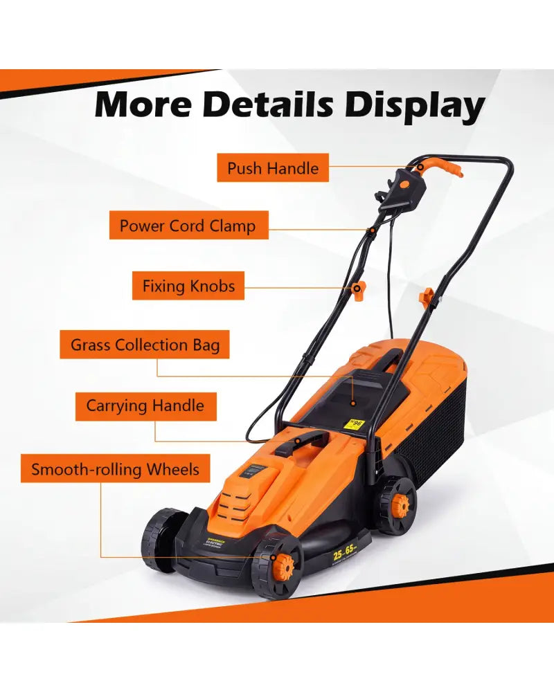 13-Inch 12-Amp Corded Electric Lawn Mower with 3-Position Height Adjustment-Orange - Orange - Garden Tools