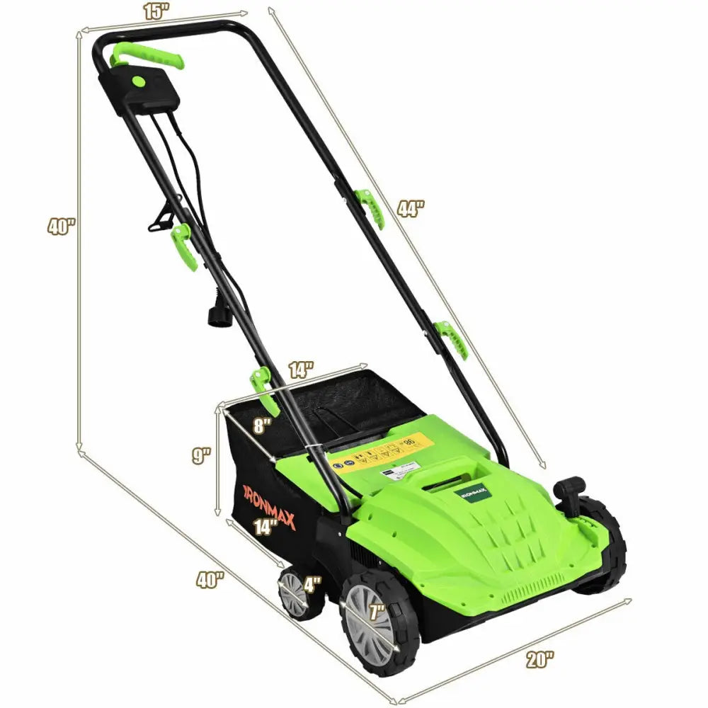 13 Inch 12 Amp Electric Scarifier with Collection Bag and Removable Blades-Green - Green - Lawn Care Tools