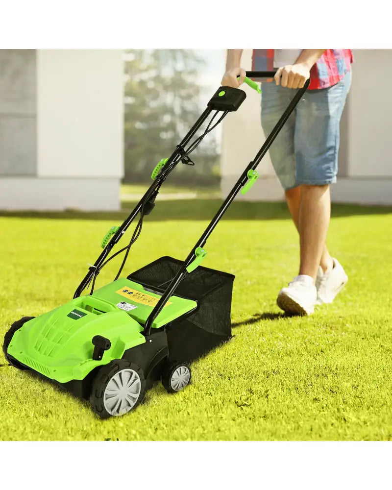 13 Inch 12 Amp Electric Scarifier with Collection Bag and Removable Blades-Green - Green - Lawn Care Tools