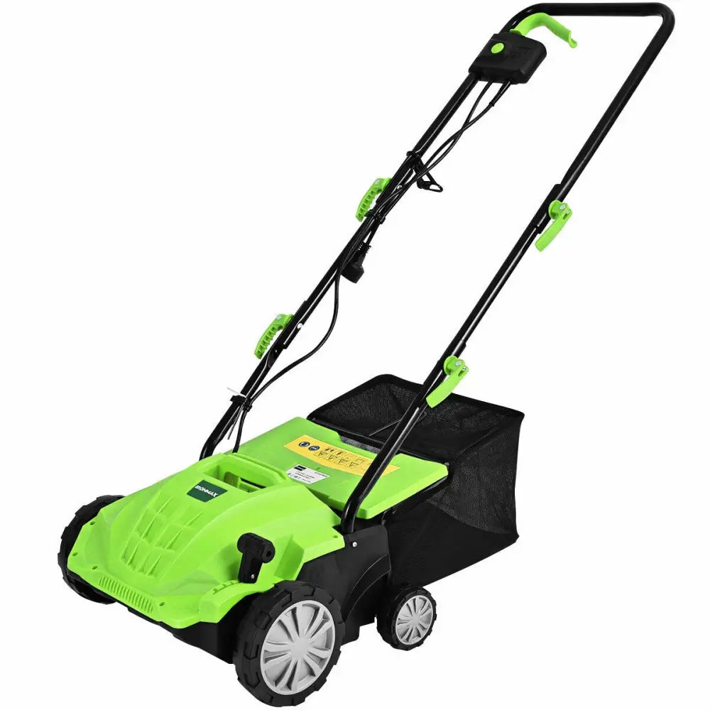 13 Inch 12 Amp Electric Scarifier with Collection Bag and Removable Blades-Green - Green - Lawn Care Tools