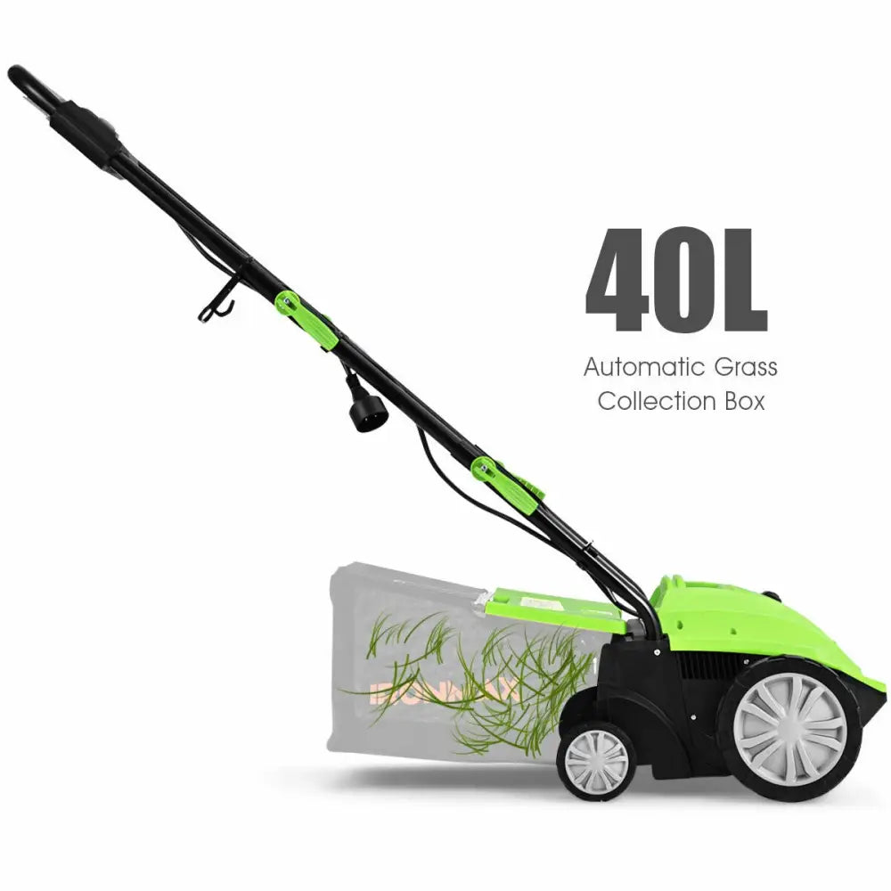 13 Inch 12 Amp Electric Scarifier with Collection Bag and Removable Blades-Green - Green - Lawn Care Tools