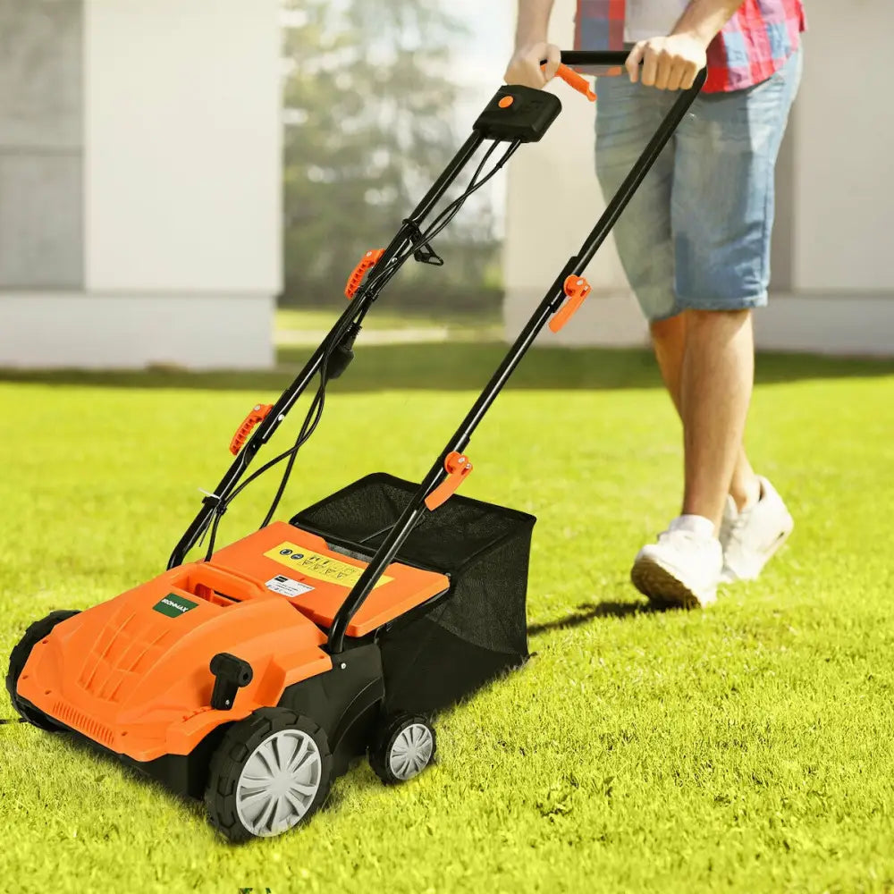 13 Inch 12 Amp Electric Scarifier with Collection Bag and Removable Blades-Orange - Orange - Lawn Care Tools