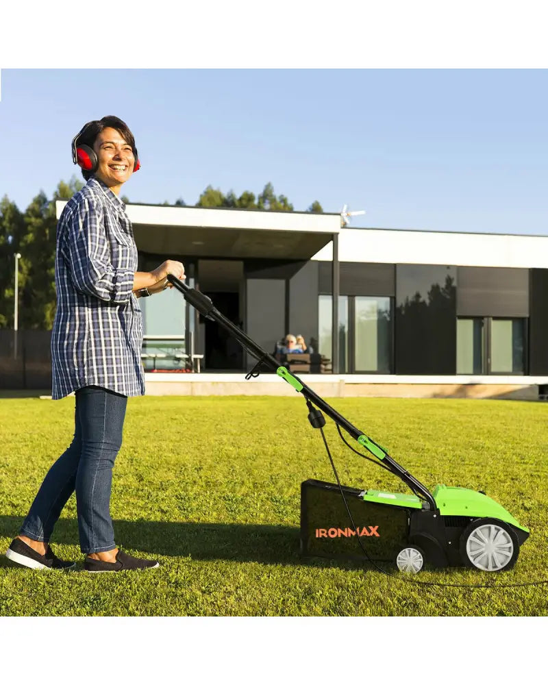 13 Inch 12 Amp Electric Scarifier with Collection Bag and Removable Blades-Green - Green - Lawn Care Tools
