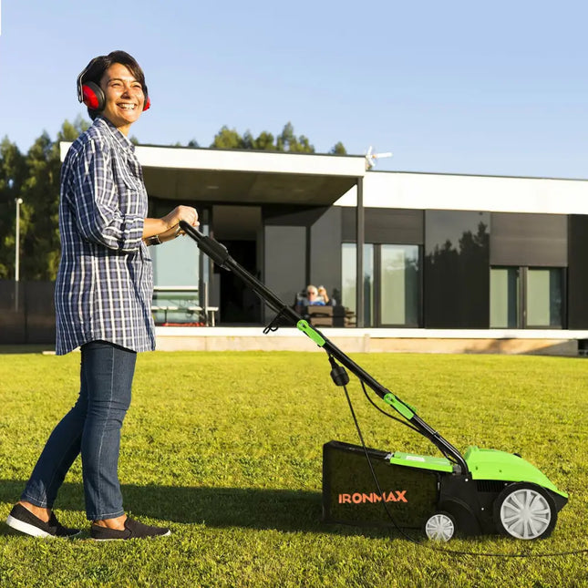 13 Inch 12 Amp Electric Scarifier with Collection Bag and Removable Blades-Green - Green - Lawn Care Tools