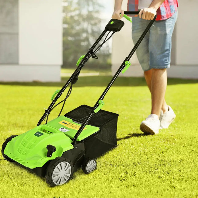 13 Inch 12 Amp Electric Scarifier with Collection Bag and Removable Blades-Green - Green - Lawn Care Tools