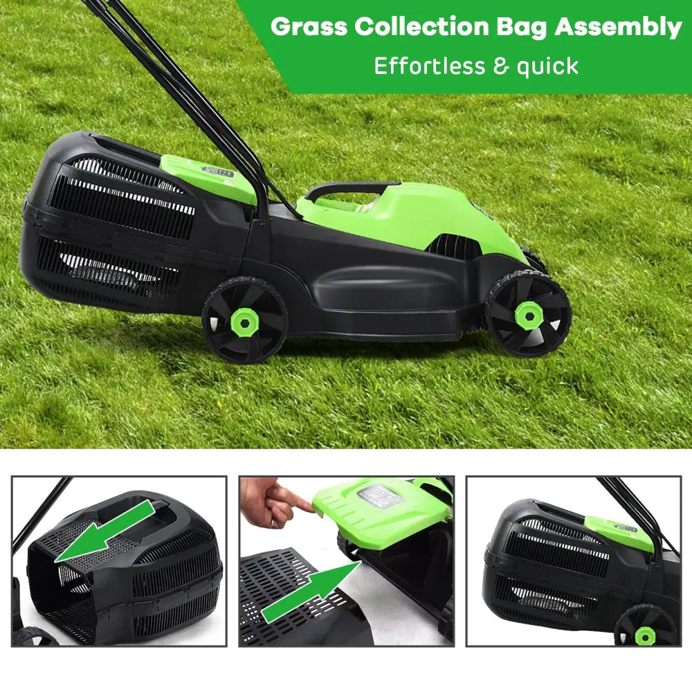 13 Inch Electric Push Lawn Corded Mower with Grass Bag-Green - Green - Lawn Care Tools
