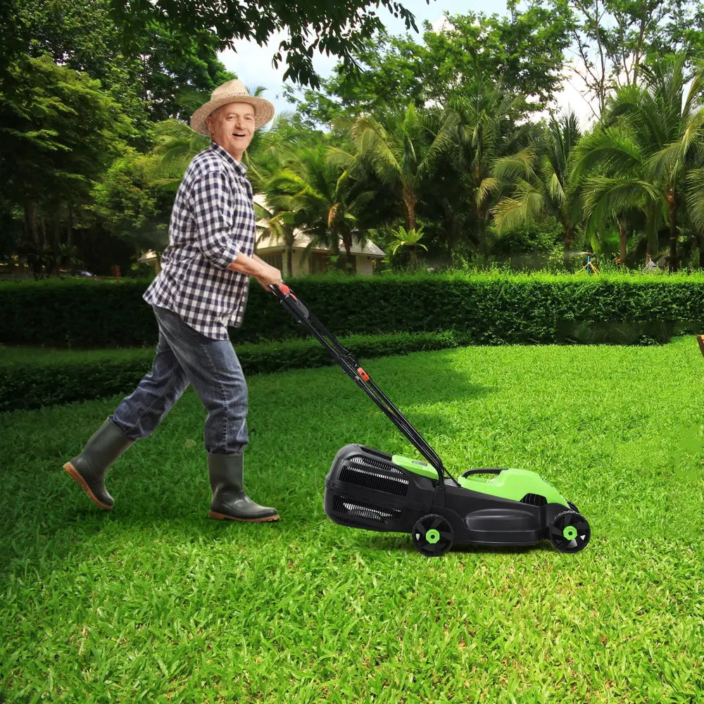 13 Inch Electric Push Lawn Corded Mower with Grass Bag-Green - Green - Lawn Care Tools